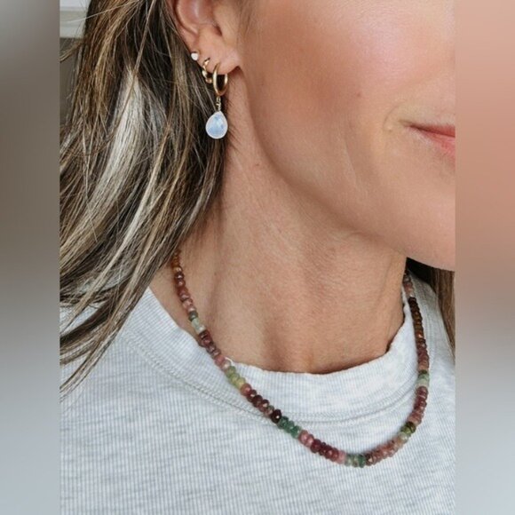 Gemstone Beaded necklace for FALL BEAUTIFUL Watermelon Tourmaline Necklace Gold - Picture 5 of 15